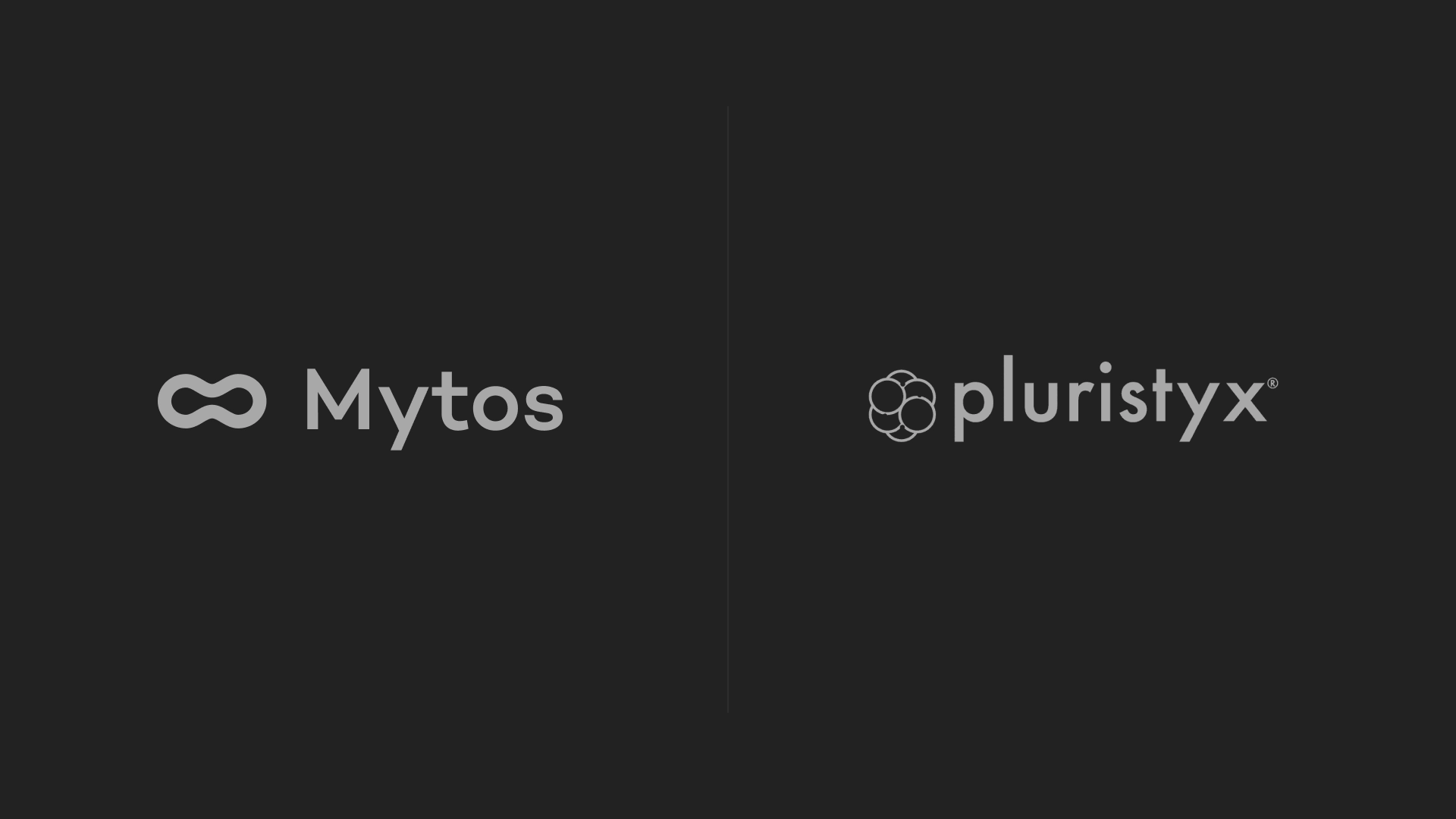 Logos for Mytos and Pluristyx displayed side by side on a dark background