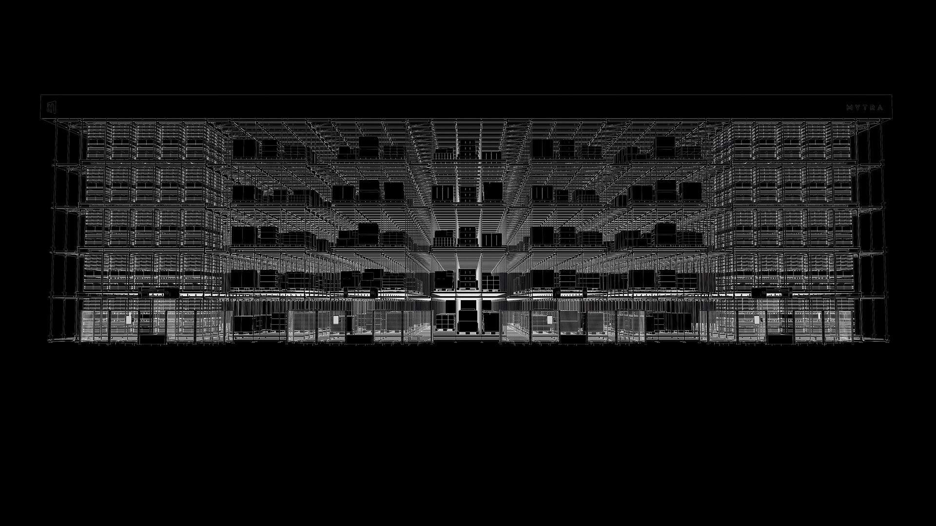 Architectural elevation drawing of a multi-story building facade with symmetrical design and regular window patterns
