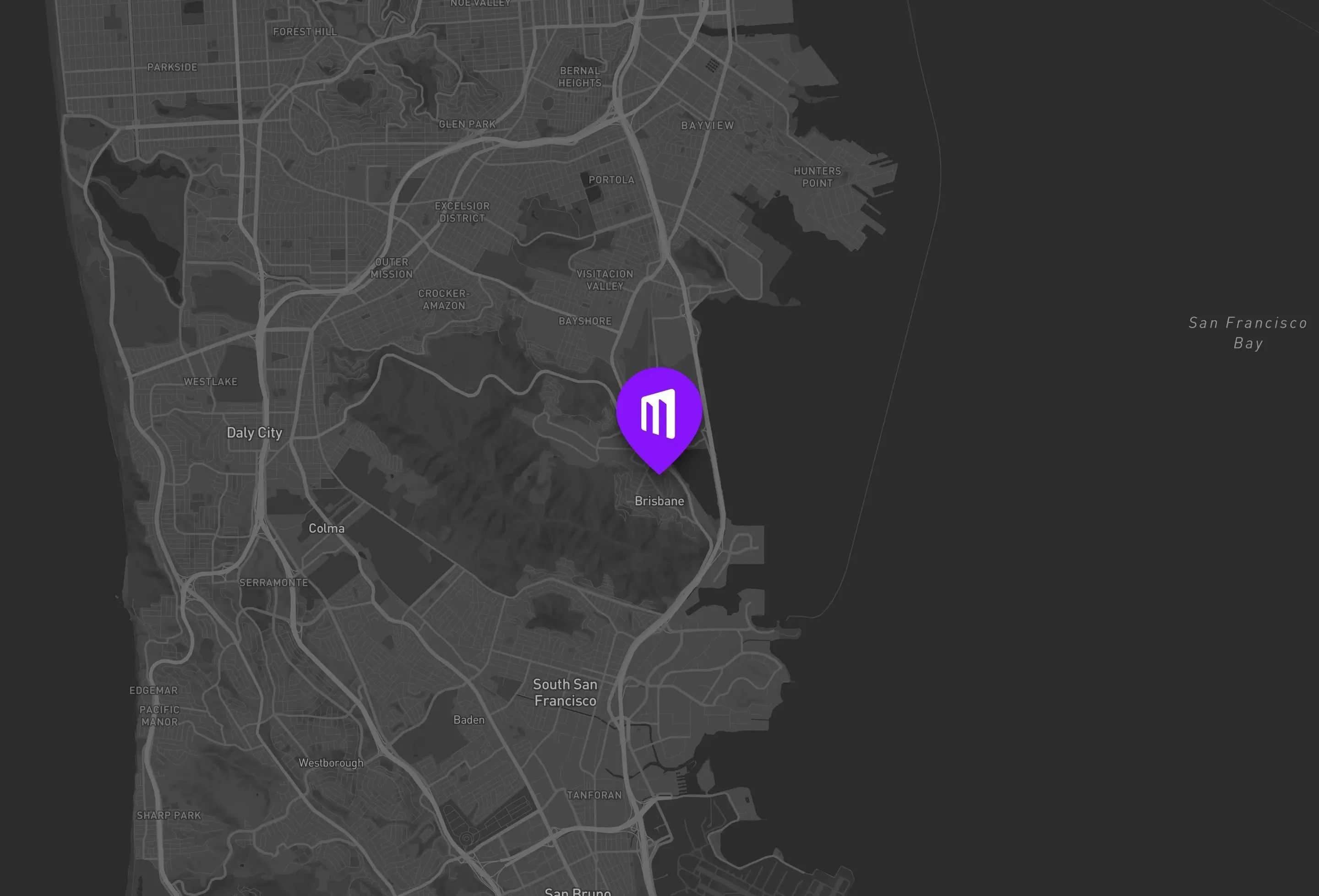 Map with purple pin marker on San Francisco Bay Area