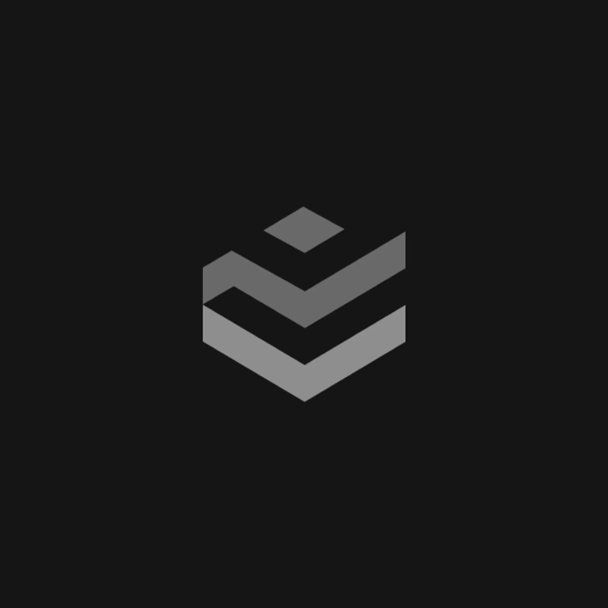 Minimalist geometric logo of stacked chevron or arrow shapes in gray.