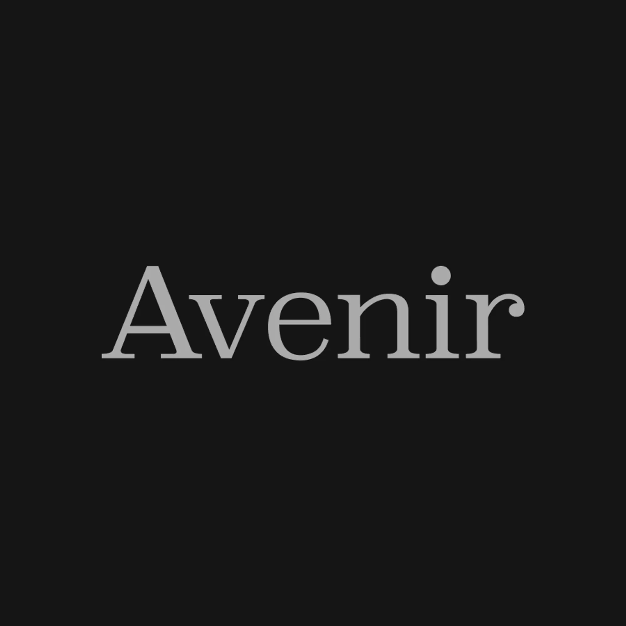 Avenir serif typeface wordmark on black background.