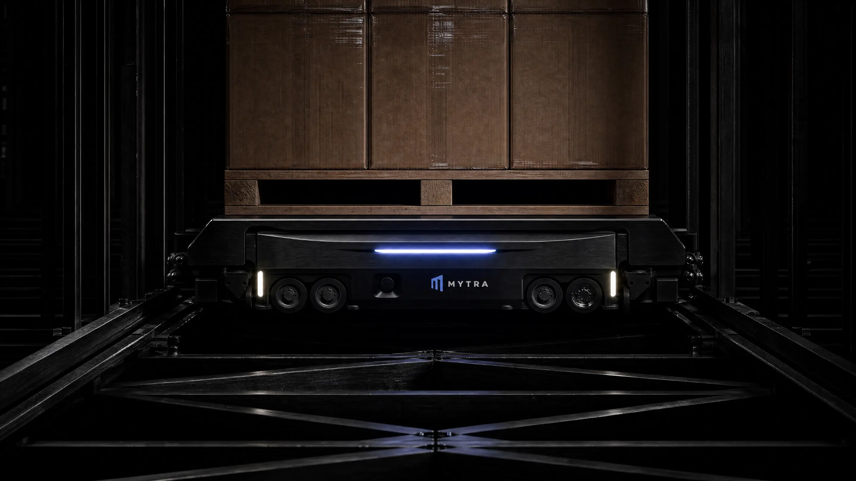 Black silhouette of truck cargo area and cab on white background.
