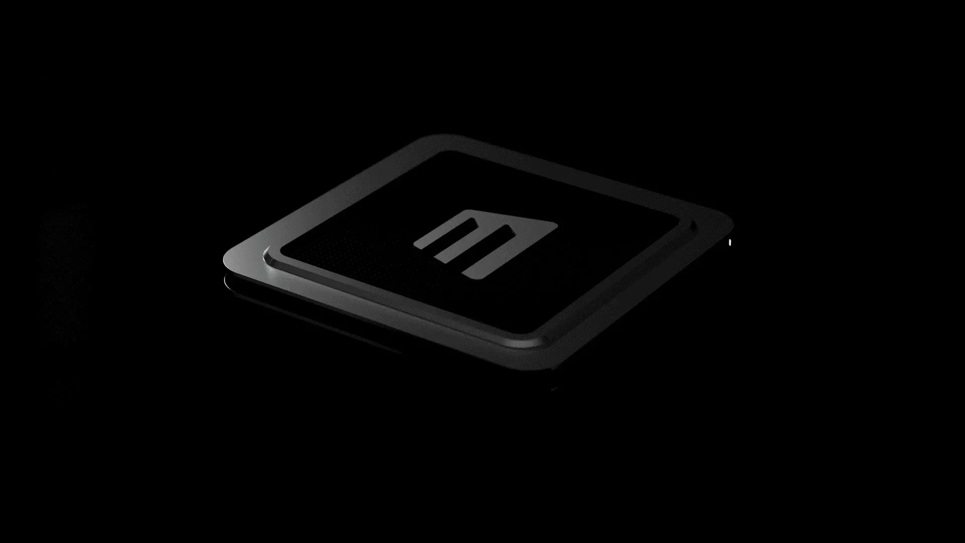 Rounded square device with three vertical lines icon on dark background.