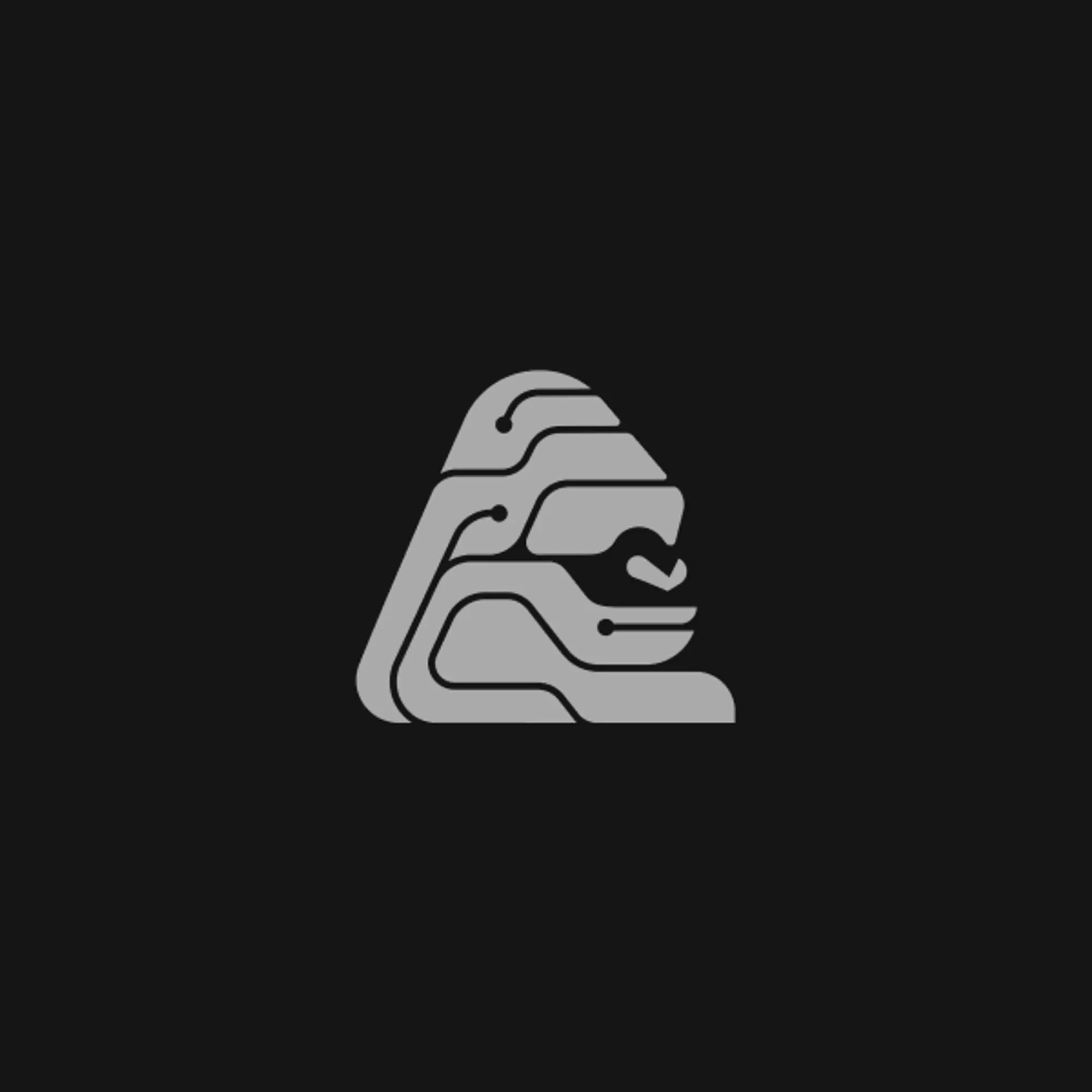 Humba logo: gray geometric lion head outline on black background