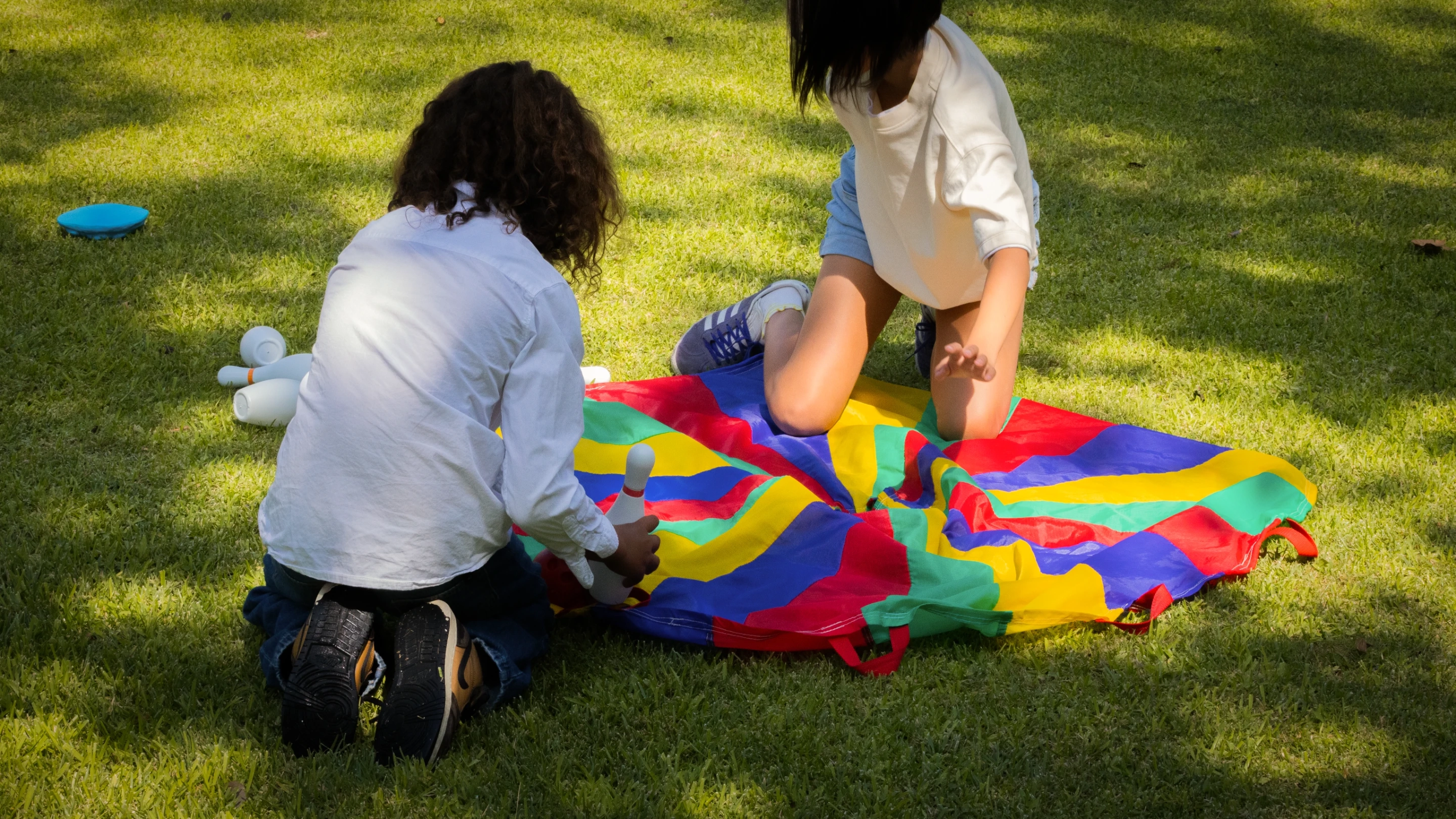 Parachute play on the lawn