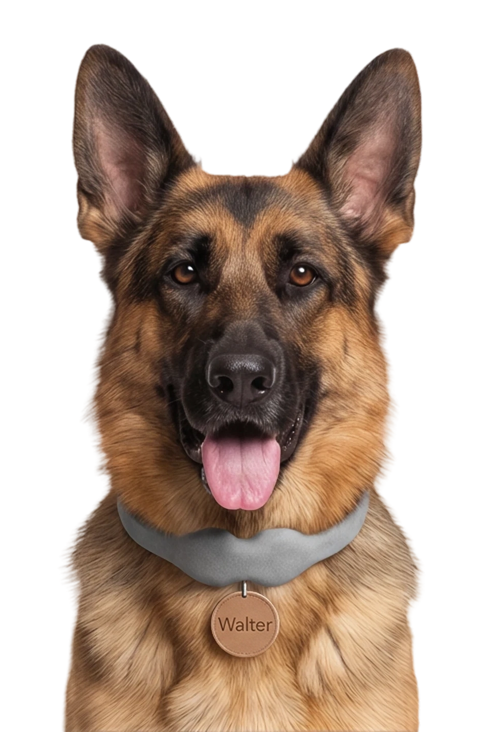 A German shepherd wearing the grey Tobi collar
