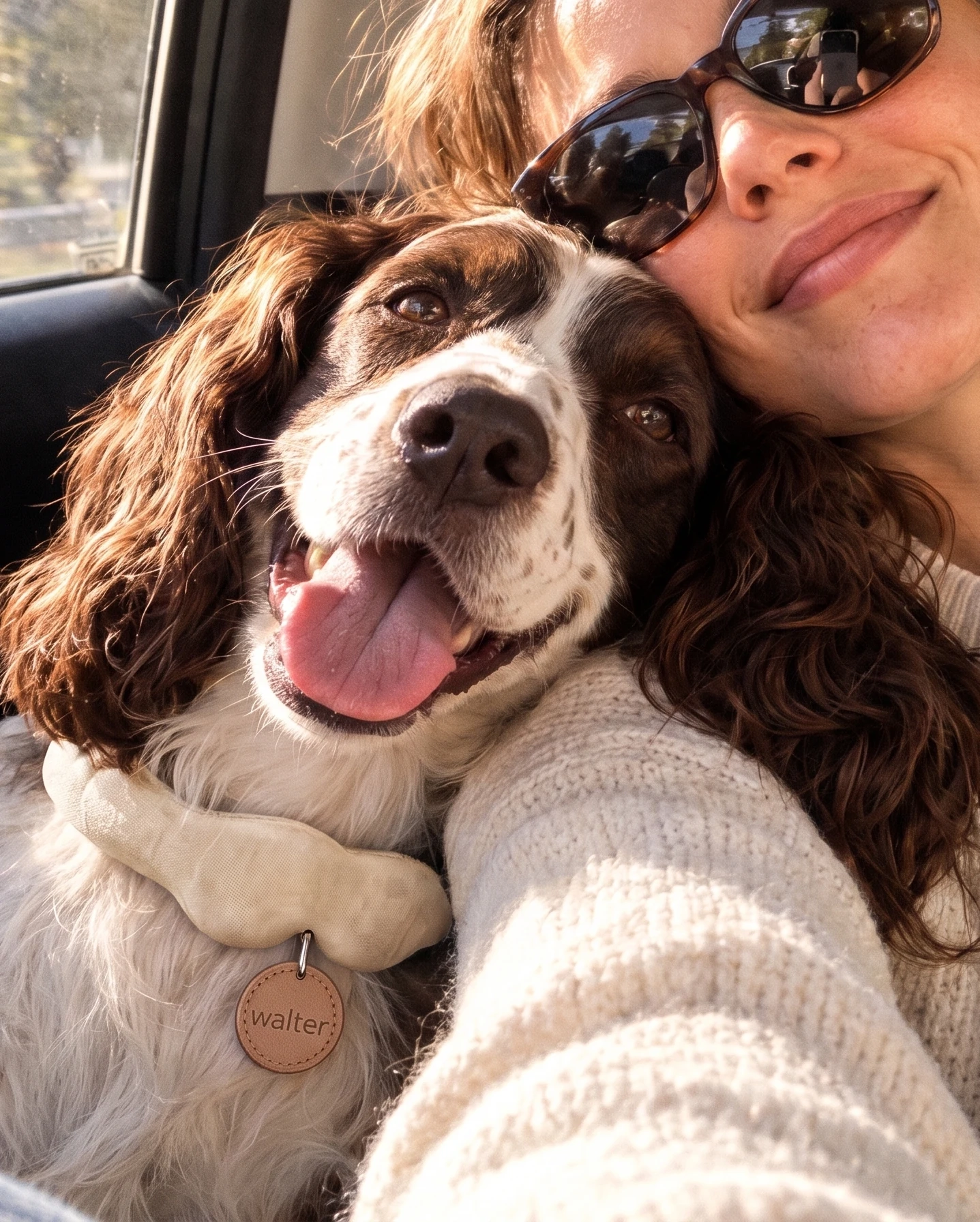 A selfie with a springer spaniel in a Tobi collar